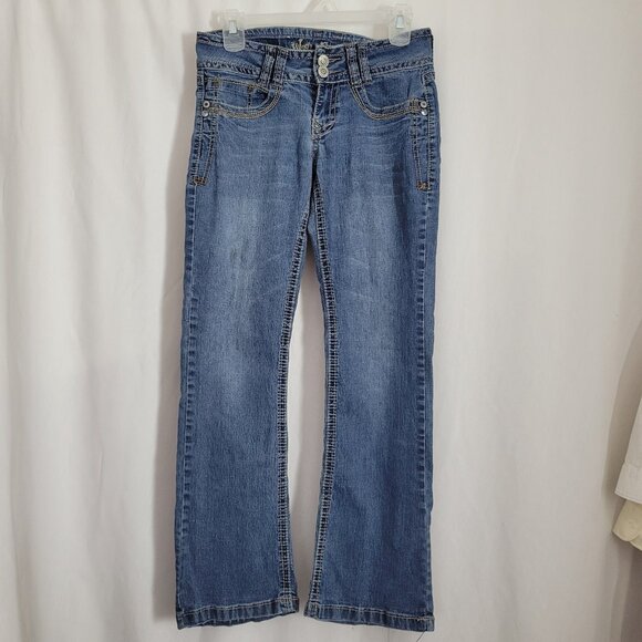 Wallflower Jeans Denim - Wallflower Jeans Denim Junior 5 bling BOHO Y2K rhinestone embroidered distressed